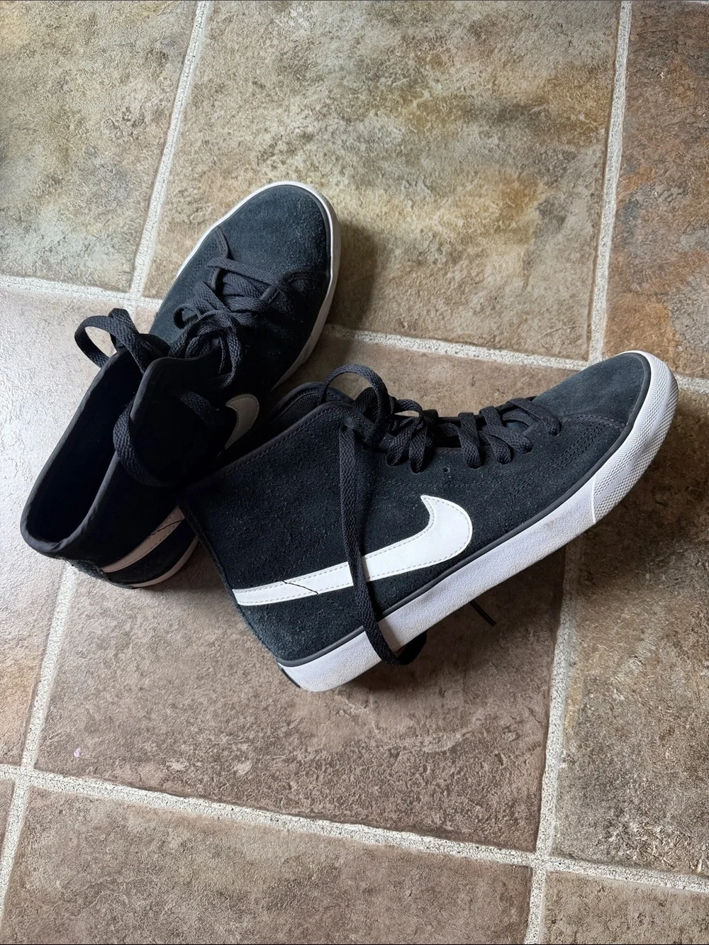 Women's Black Suede High-Top Sneakers with White Swoosh